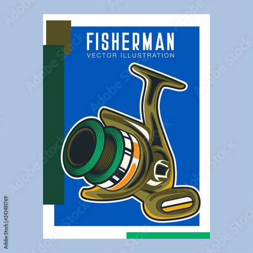 Fishing place advertisement retro poster for fisher courses or fish catch adventure