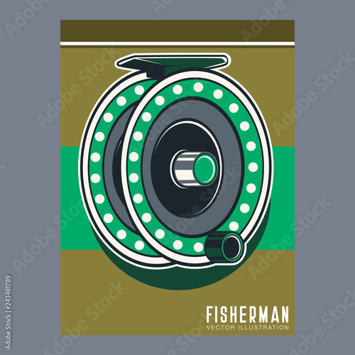 Fishing place advertisement retro poster for fisher courses or fish catch adventure
