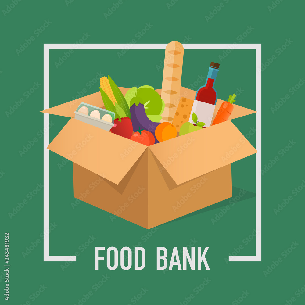 Food Bank simple concept illustration. Time to donate. Food donation