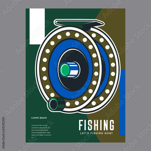 Fishing place advertisement retro poster for fisher courses or fish catch adventure