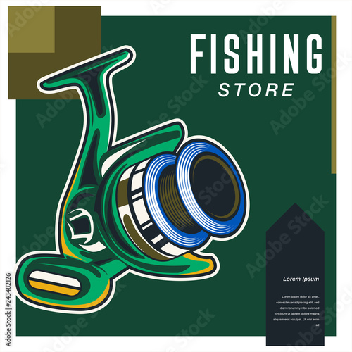 Fishing place advertisement retro poster for fisher courses or fish catch adventure