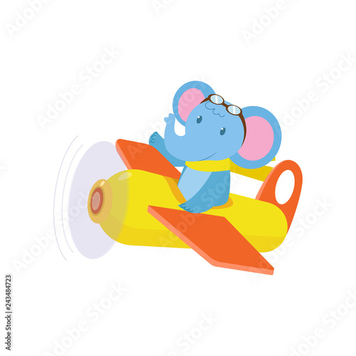 Cute cute animal elephant flies on a funny plane.