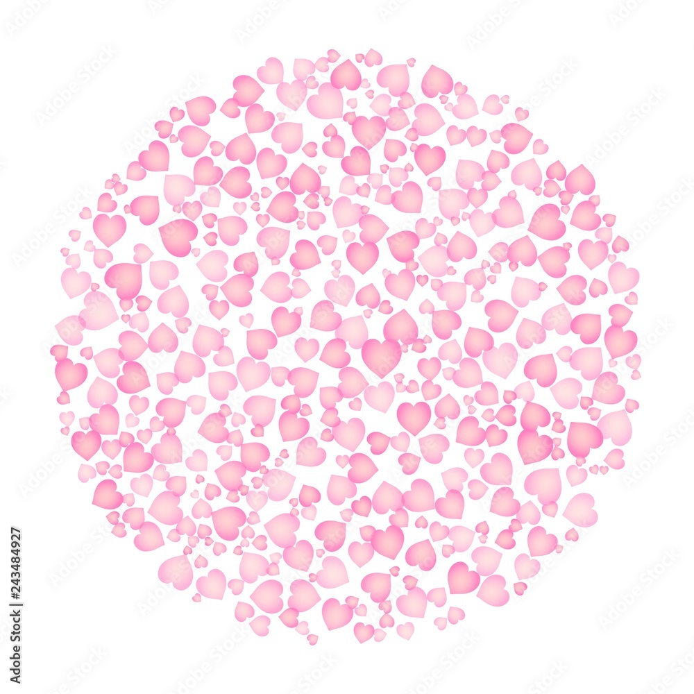 Circle filled with pink hearts. Vector template for postcards and Valentines.