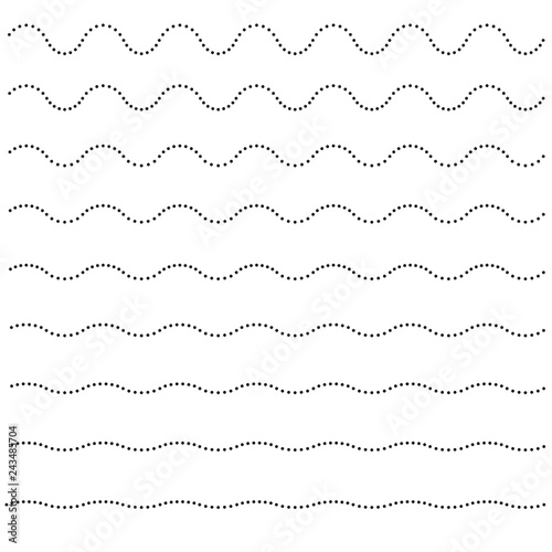 Set of wavy horizontal dots lines. Vector design element