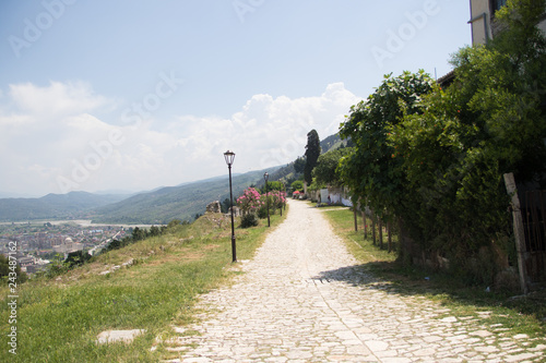 Berat old town and Osum river Holy Trinity Church from Berat Castle in Albania, june 2018 photo