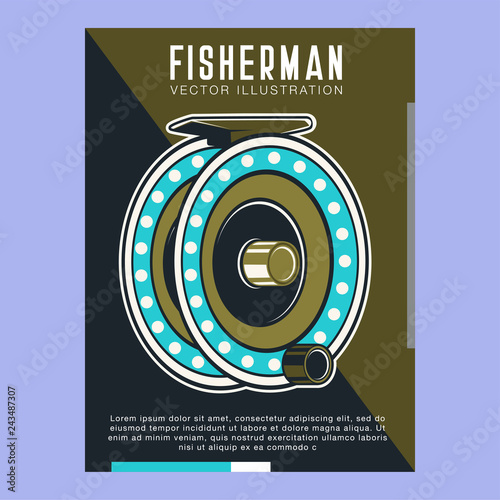 Fishing place advertisement retro poster for fisher courses or fish catch adventure