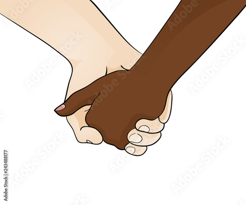 Love knows no skin color - people of different skin color hold hands