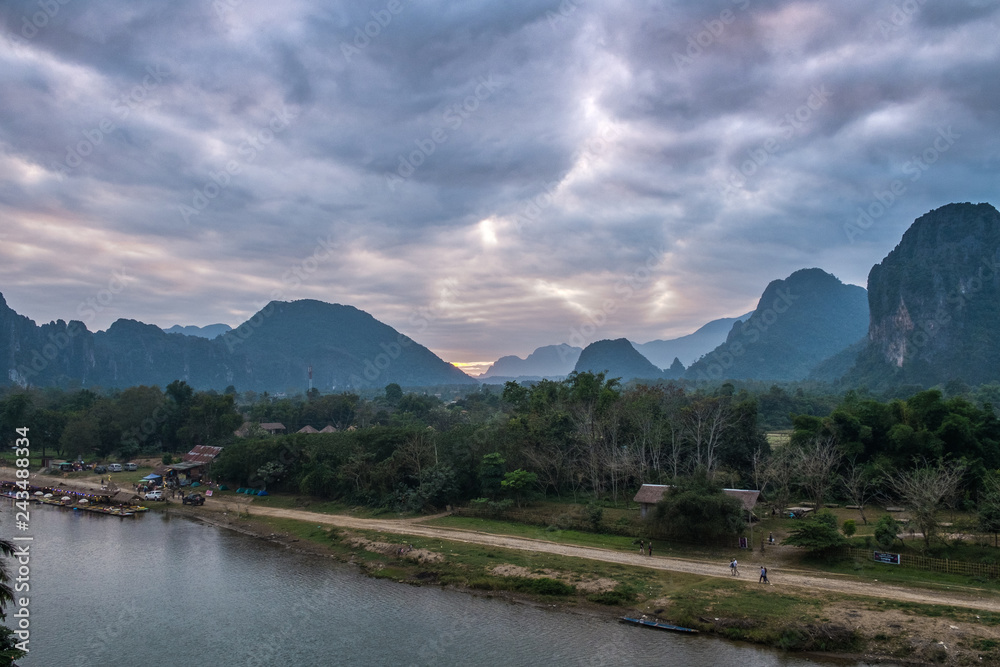 The Nam Song River in evening,Vang Vieng,Laos.