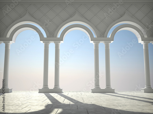 Classic white interior with arches and columns