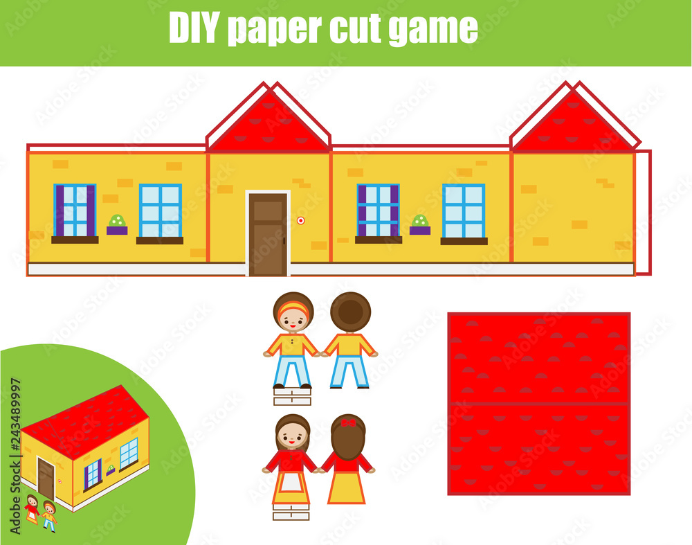 Cut and glue paper game. Educational children DIY craft worksheet. make