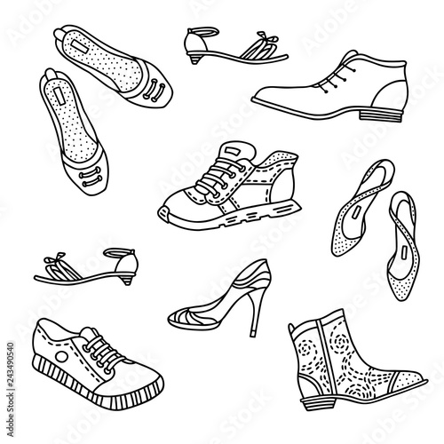 Collection of hand-drawn boots for men and women
