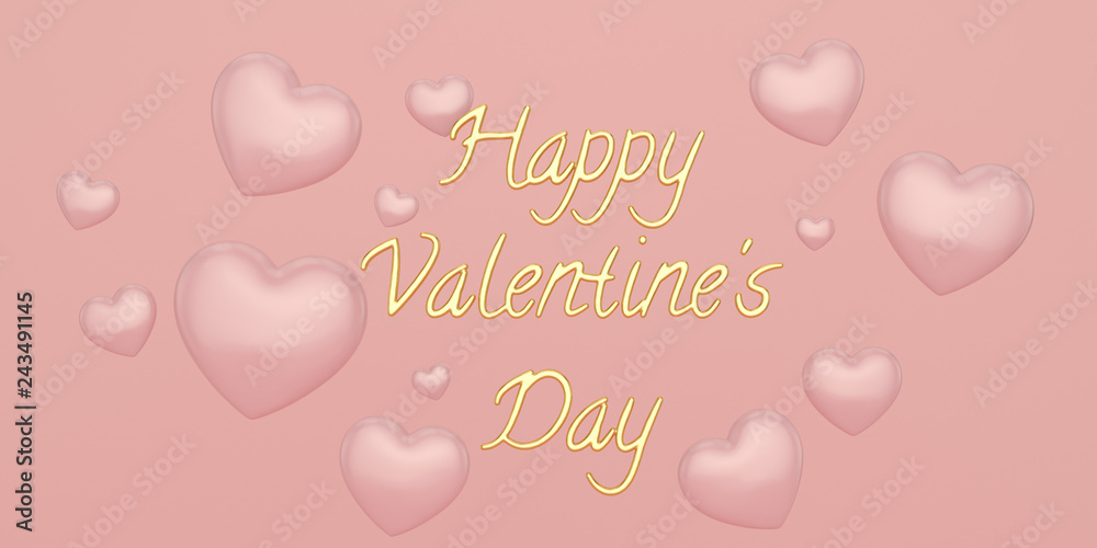 Happy valentines day and hearts background. 3D illustration.