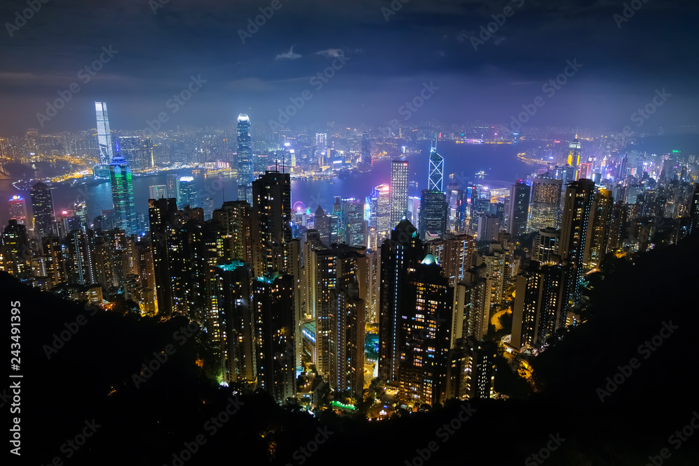 Obraz premium 香港 ビクトリアピーク 展望台からの夜景