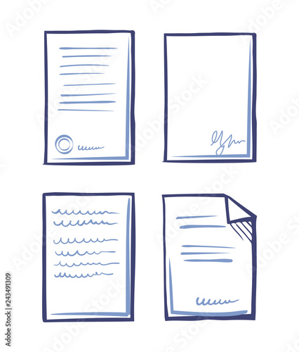 Paperwork Documents Line Art Icons in Sketch Style