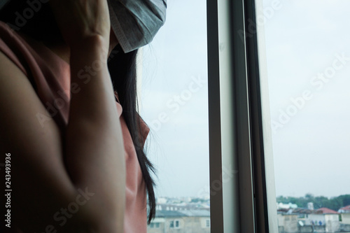 Woman wearing face mask, headache, health care. Free Download Woman wearing face mask, headache, health care. - GFXLoad