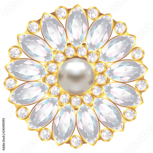Brooch with pearl and diamonds
