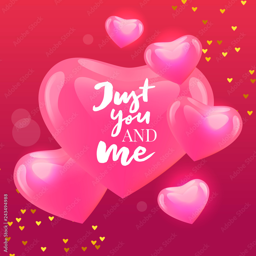 Happy Valentine's Day hand drawn brush lettering with long shadow, isolated on rich red background. Perfect for holiday flat design. Vector illustration. slogan