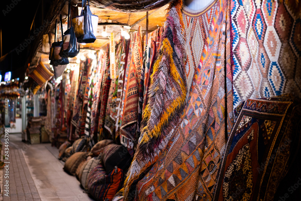 persian east culture carpet market at night