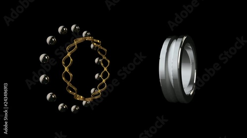 3D animation of ball bearing in zero gravity. Alpha channel on