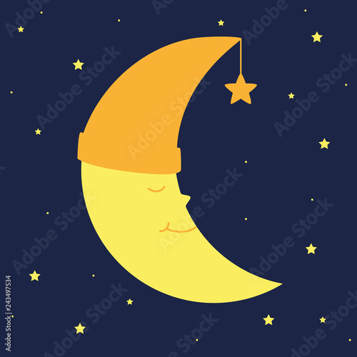 sleeping moon by starry sky vector illustration EPS10