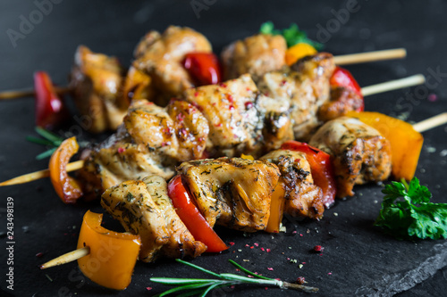 Juicy kebab of chicken and bell peppers