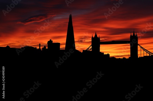 London skyline silhouette on colourful sunset background illustration