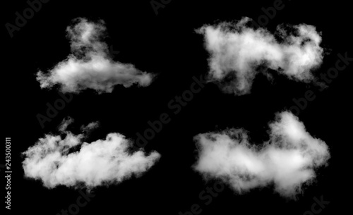 Cloud collection isolated on black background.