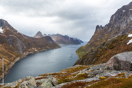 view of Senja Island from mountain Keipen