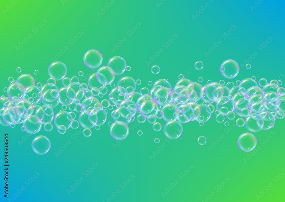 Bathtub foam. Detergent soap bubble and suds for bath. Shampoo. Multicolor fizz and splash. Realistic water frame and border. 3d vector illustration template. Green colorful liquid bathtub foam. Bathtub foam. Detergent soap bubble and suds for bath. Shampoo. Multicolor fizz and splash. Realistic water frame and border. 3d vector illustration template. Green colorful liquid bathtub foam.