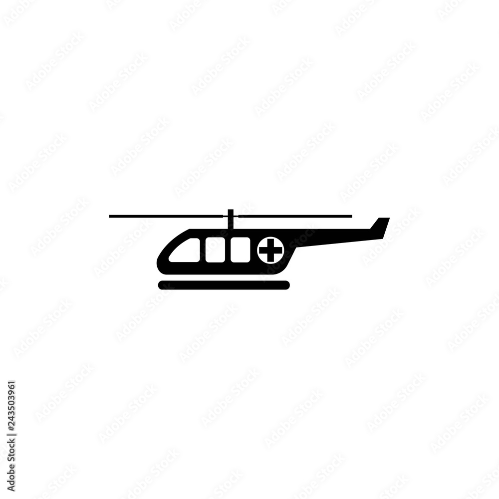 Medical helicopter monochrome icon with EPS 10 - jpeg format, simple and trendy flat style isolated on white background. Chopper illustration. - Vector