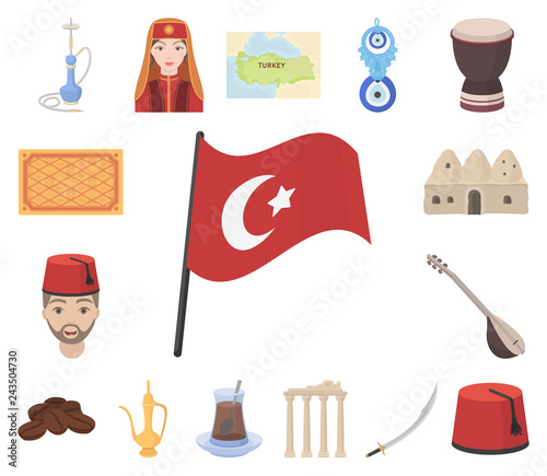 Turkey country cartoon icons in set collection for design.Travel and attractions vector symbol stock web illustration.