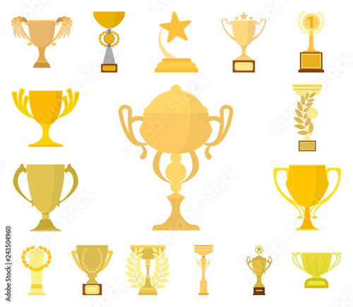 Gold Cup cartoon icons in set collection for design. Winners Cup vector symbol stock web illustration.