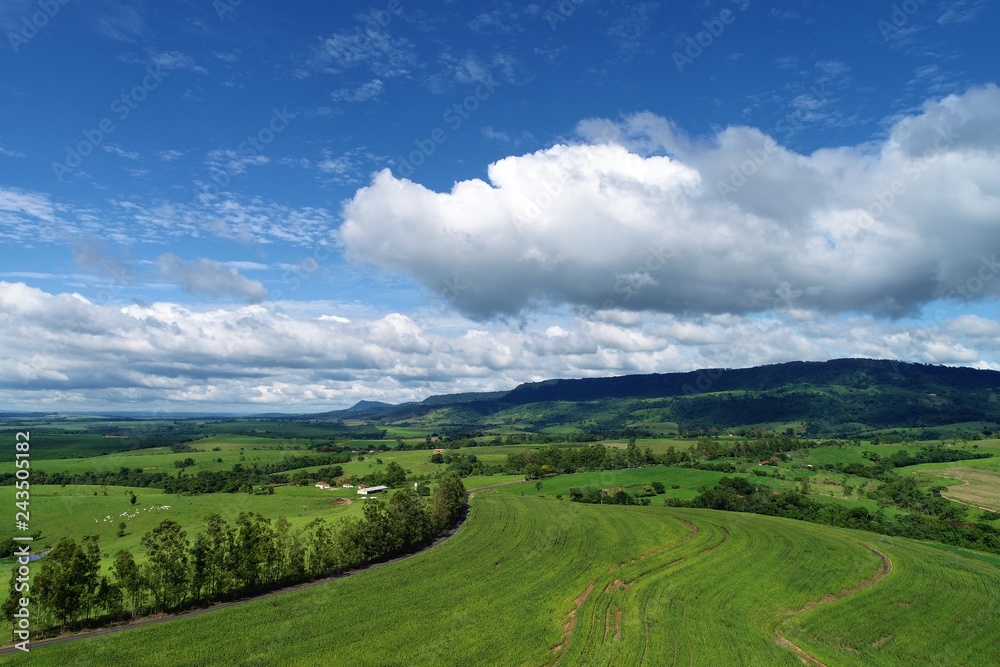 Aerial view of agriculture field and rural scene. Beaufiful landscape. Great countryside view