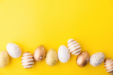Easter Flat Lay of Eggs on yellow