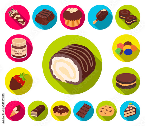Chocolate Dessert flat icons in set collection for design. Chocolate and Sweets vector symbol stock web illustration.