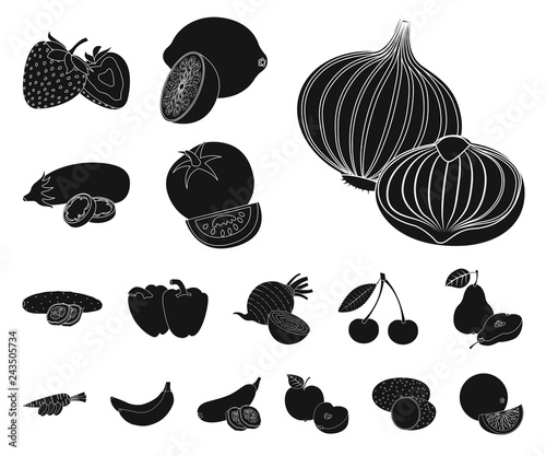 Vector illustration of vegetable and fruit icon. Set of vegetable and vegetarian stock symbol for web.