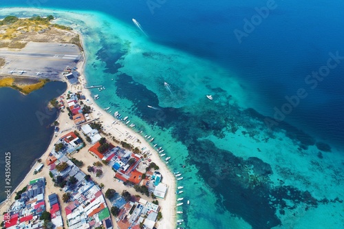 Los Roques, Carribean sea. Fantastic landscape. Aerial view of paradise island with blue water. Great caribbean beach scene photo