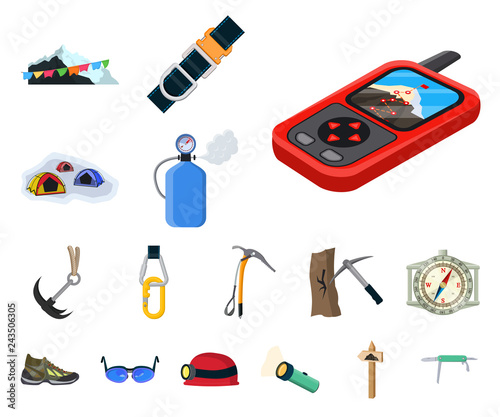 Isolated object of mountaineering and peak logo. Collection of mountaineering and camp stock symbol for web.