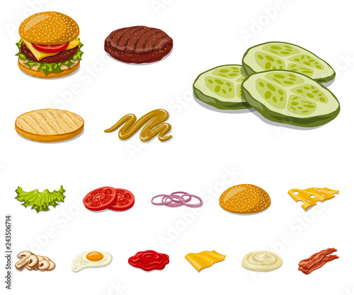 Vector design of burger and sandwich symbol. Collection of burger and slice vector icon for stock.