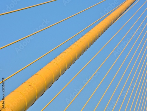 yellow wire rope at Suspension bridge - closeup