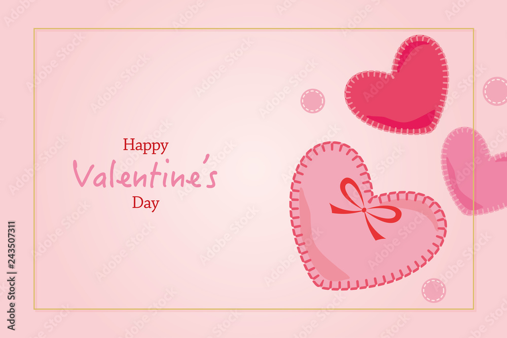 Background Illustration of felt's heart decoration, Happy valentine's day