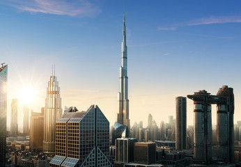 Crédence de cuisine Burj Khalifa Panorama du centre de Dubaï au couchant  © Jag_cz