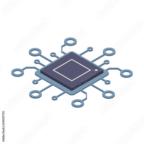 Didgital technology. Computer or server processor concept. Large computational power. Isometric vector illustration isolated on white background.