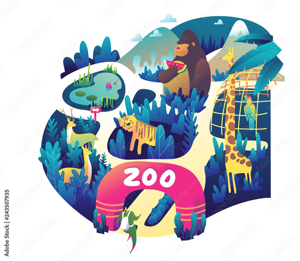 Naklejka premium Zoo colorful illustration in vector