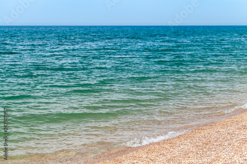 Summer seascape  empty beach coast