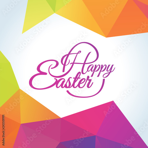 Vector Happy Easter text logo on triangle pattern