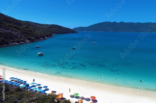 Arraial do Cabo, Brazil: Aerial view of a paradise sea with crystal water. Fantastic landscape. Great beach view. Brazillian Caribbean.