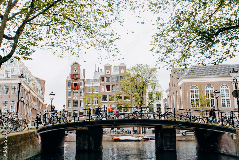 Naklejka premium Amsterdam, Netherlands September 5, 2017 : Bridge over canal in Amsterdam