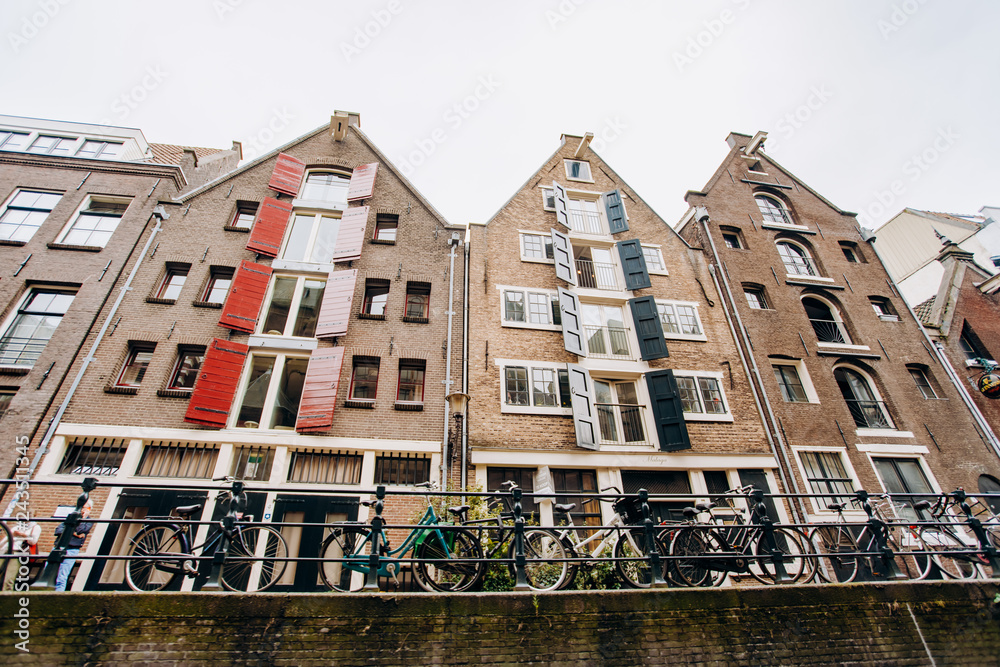 Obraz premium Amsterdam, Netherlands September 5, 2017: canals and rivers. City landscape. Tourist place. Sights.