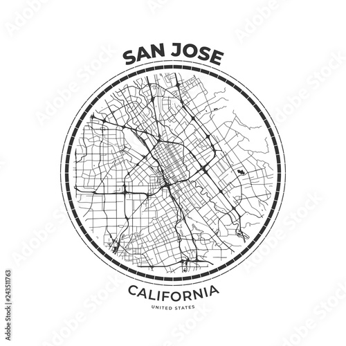 T-shirt map badge of San Jose, California